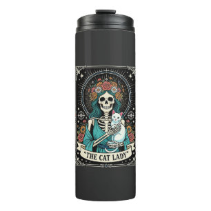 Cat Lady Skeleton Tarot Floral Gothic Thermal Tumbler
