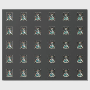 Cat Lady Skeleton Tarot Floral Gothic Wrapping Paper
