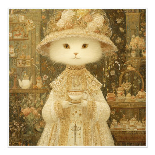 Cat Lady Snow – Victorian Cat with Teacup Photo Print