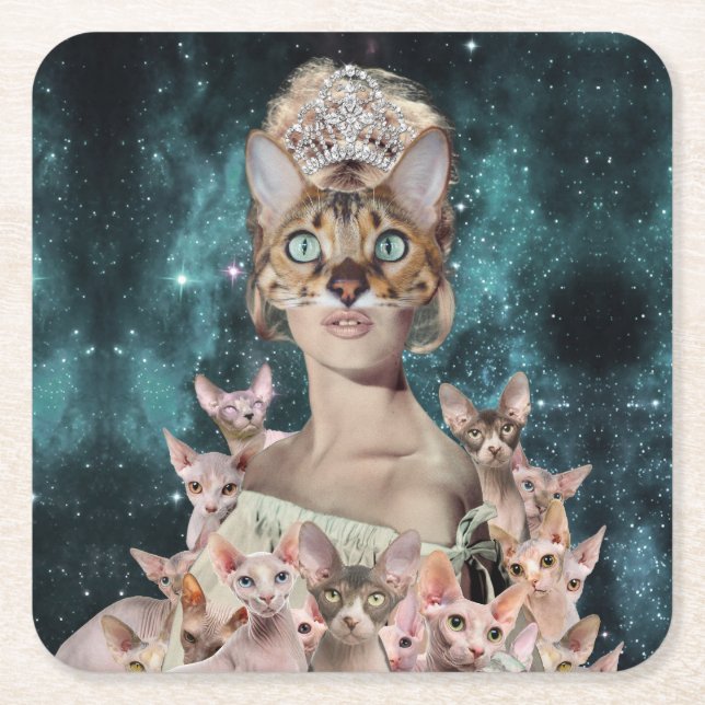 Cat Lady Square Paper Coaster (Front)