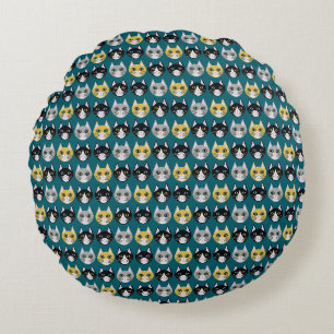 Cat lady teal round cushion