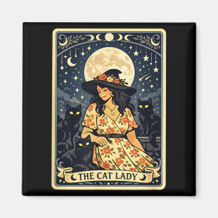 Cat Lady Witch Moon Black Cats Halloween Magic Magnet