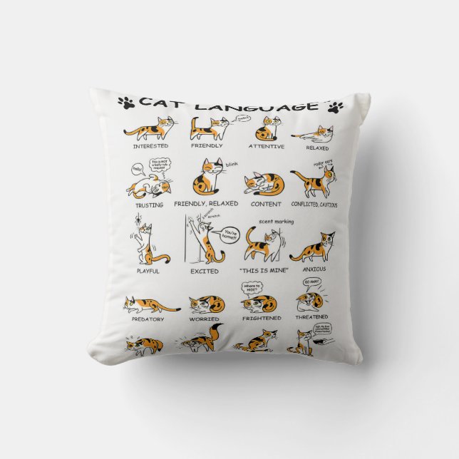 Cat Language, Funny Cat Kitten, Love Cat Gift Idea Cushion (Front)