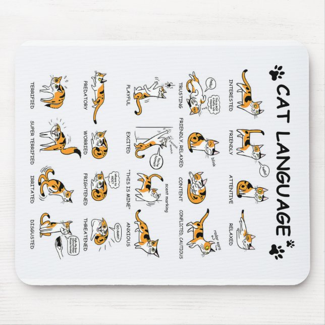 Cat Language, Funny Cat Kitten, Love Cat Gift Idea Mouse Pad (Front)