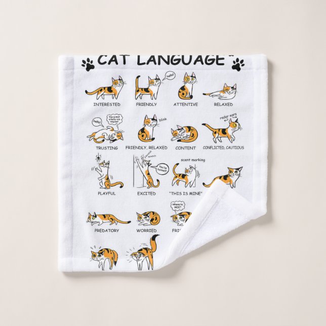 Cat Language, Funny Cat Kitten, Love Cat Gift Idea Wash Cloth (Wash Cloth)