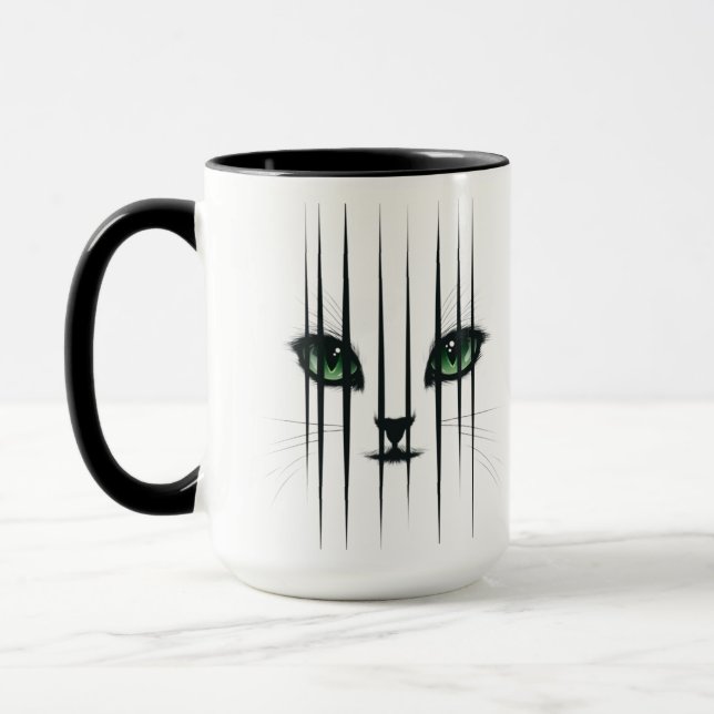 Cat Large Green Eyes Modern Cat Lover  Mug (Left)