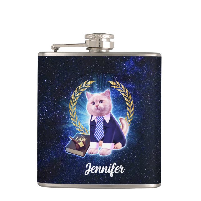 Cat lawyer in space                                hip flask (Front)