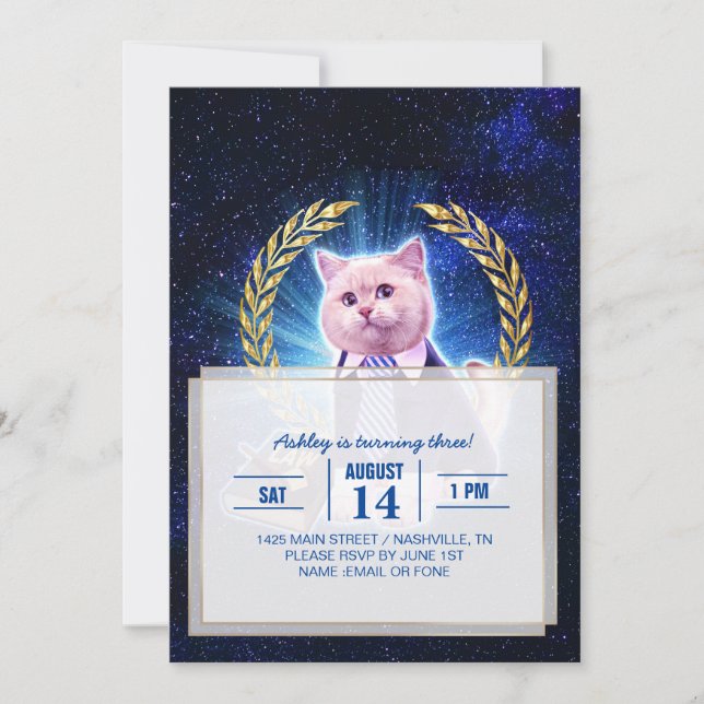 Cat lawyer in space                                invitation (Front)