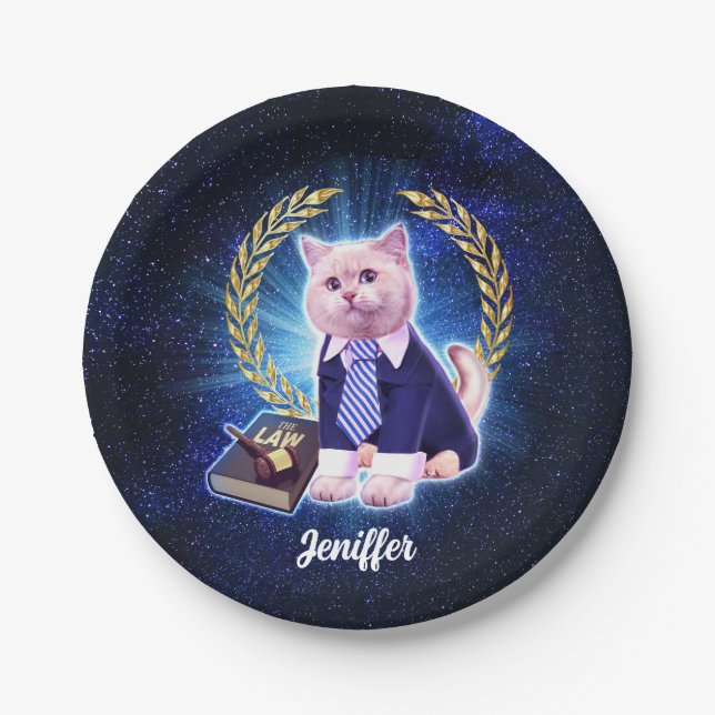 Cat lawyer in space                                paper plate (Front)