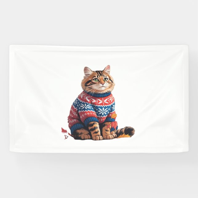 Cat Leaf Fall Hello Autumn Funny Cat Kitten Lover  Banner (Horizontal)