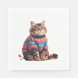 Cat Leaf Fall Hello Autumn Funny Cat Kitten Lover Napkin