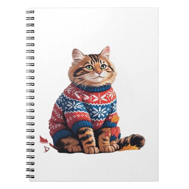 Cat Leaf Fall Hello Autumn Funny Cat Kitten Lover  Notebook (Front)