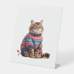 Cat Leaf Fall Hello Autumn Funny Cat Kitten Lover  Pedestal Sign