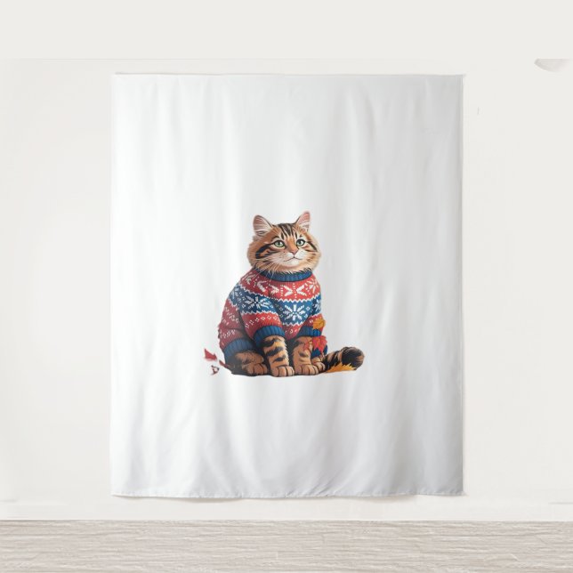 Cat Leaf Fall Hello Autumn Funny Cat Kitten Lover  Tapestry (Front)