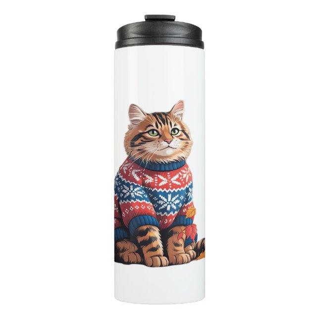 Cat Leaf Fall Hello Autumn Funny Cat Kitten Lover  Thermal Tumbler (Front)
