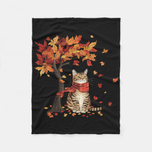 Cat Leaf Fall Tree Hello Autumn Thanksgiving It's Fleece Blanket