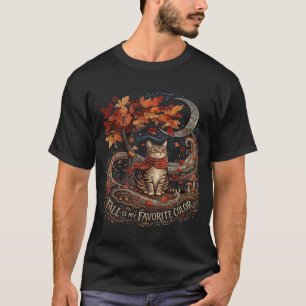 Cat Leaf Fall Tree Hello Autumn Thanksgiving T-Shirt