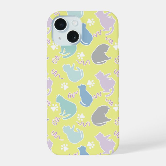 Cat Lemon Green iPhone 15 Case (Back)