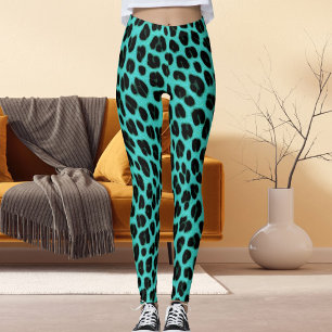 Cat Leopard Skin Dots Pattern Blue Black Animal Leggings