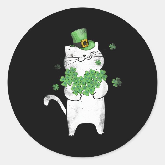 Cat Leprechaun Cat Shamrock St Patrick'S Day Classic Round Sticker (Front)