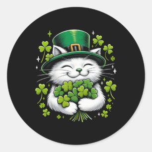 Cat Leprechaun Clover St. Patricks Day Women Girls Classic Round Sticker