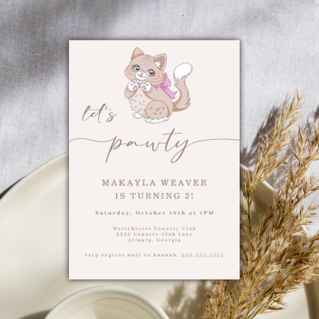 Cat let's pawty kitten editable cute Birthday Invitation (Creator Uploaded)