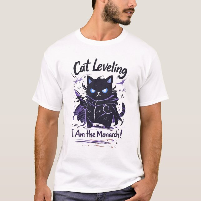 Cat Leveling – Shadow Monarch Cat Parody T-Shirt (Front)