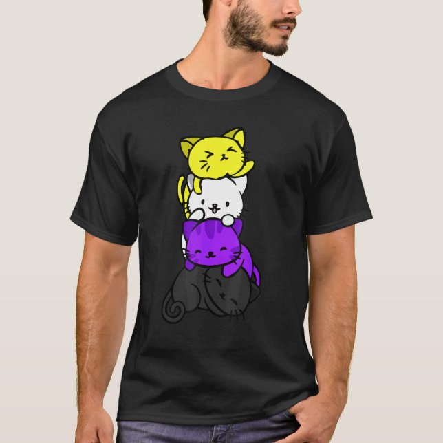 Cat  LGBTQ Rainbow LGBT Nonbinary Pride Flag T-Shirt (Front)