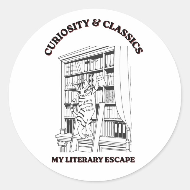 Cat Librarian Aesthetic Art Poster  Classic Round Sticker (Front)