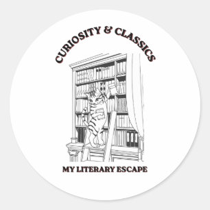 Cat Librarian Aesthetic Art Poster Classic Round Sticker