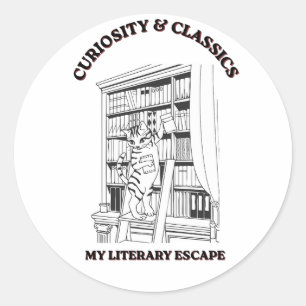 Cat Librarian Aesthetic Art Poster Classic Round Sticker