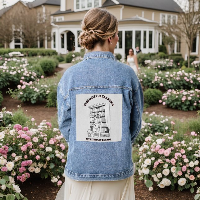 Cat Librarian Aesthetic Art Poster  Denim Jacket (Wedding Back)