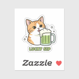 Cat Licking Beer Foam Just One Sip Funny Sticker