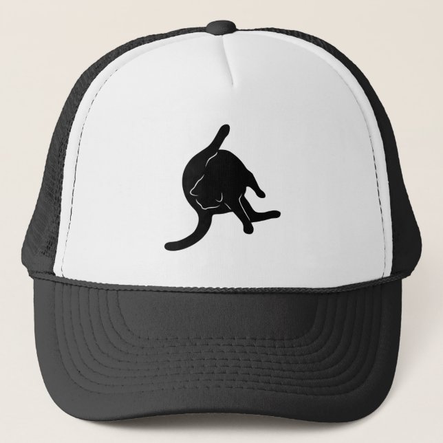 Cat licking butt silhouette trucker hat (Front)