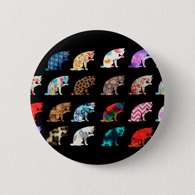 Cat Licking Pattern 6 Cm Round Badge (Front)