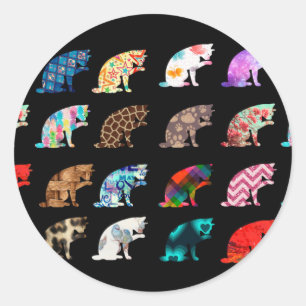 Cat Licking Pattern Classic Round Sticker