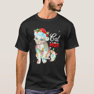 Cat  Lights Xmas Santa Cat Mum Christmas T-Shirt