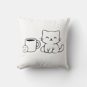 Cat Line Art – Minimal Black Outline Illustration Cushion