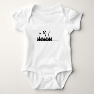 Cat line drawing. Three cats. World Cattendday. Baby Bodysuit