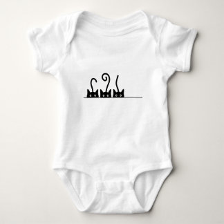 Cat line drawing. Three cats. World Cattendday. Baby Bodysuit