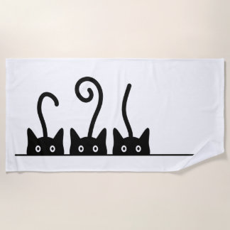 Cat line drawing. Three cats. World Cattendday. Beach Towel