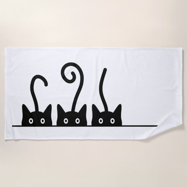 Cat line drawing. Three cats. World Cattendday. Beach Towel (Front)