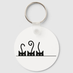 Cat line drawing. Three cats. World Cattendday. Key Ring