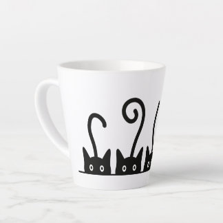 Cat line drawing. Three cats. World Cattendday. Latte Mug