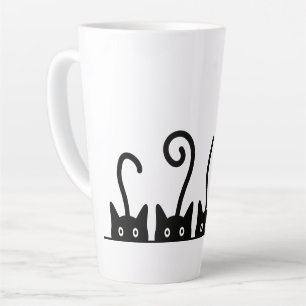 Cat line drawing. Three cats. World Cattendday. Latte Mug