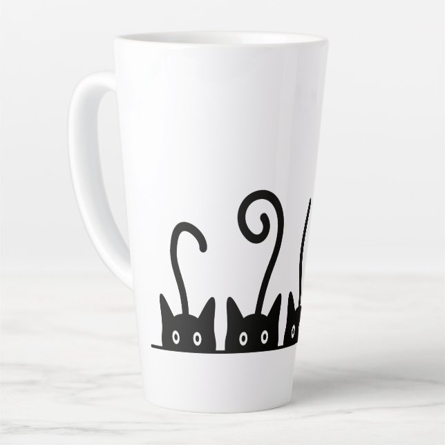 Cat line drawing. Three cats. World Cattendday. Latte Mug (Left Angle)