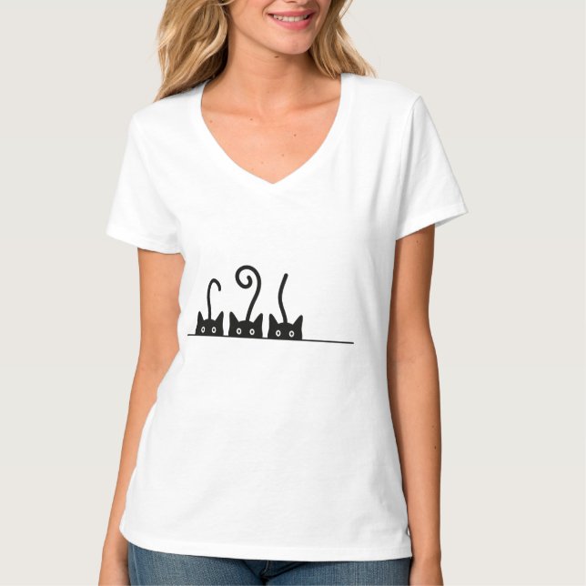 Cat line drawing. Three cats. World Cattendday. T-Shirt (Front)