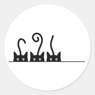 Cat line drawing. Three kittens. World Cattendday. Classic Round Sticker