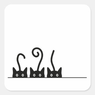 Cat line drawing. Three kittens. World Cattendday. Square Sticker