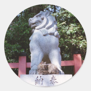 Cat & Lion-dog: Kyoto, Japan Classic Round Sticker
